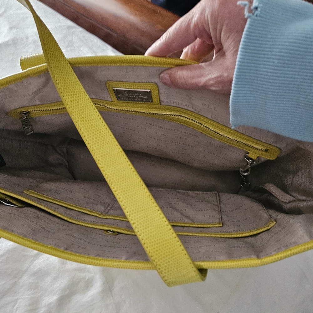 LAUREN RALPH LAUREN Tote Bag Leather Lemon Hand Bag - Picture 3 of 6